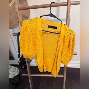 New York & Company Vibrant Yellow Openwork Sweater